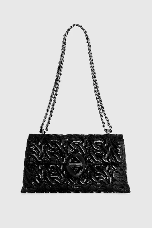 Stylish Looks Double Gusset Crossbody With Chain Quilt Bag In Black/Black Shellac