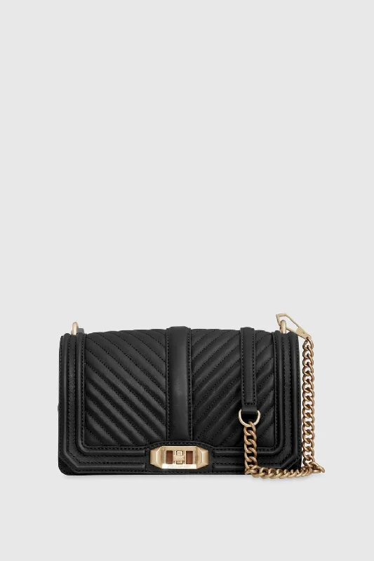 Seasonal Clearance Bags For Summer Chevron Quilted Love Crossbody Bag In Black/Light Gold