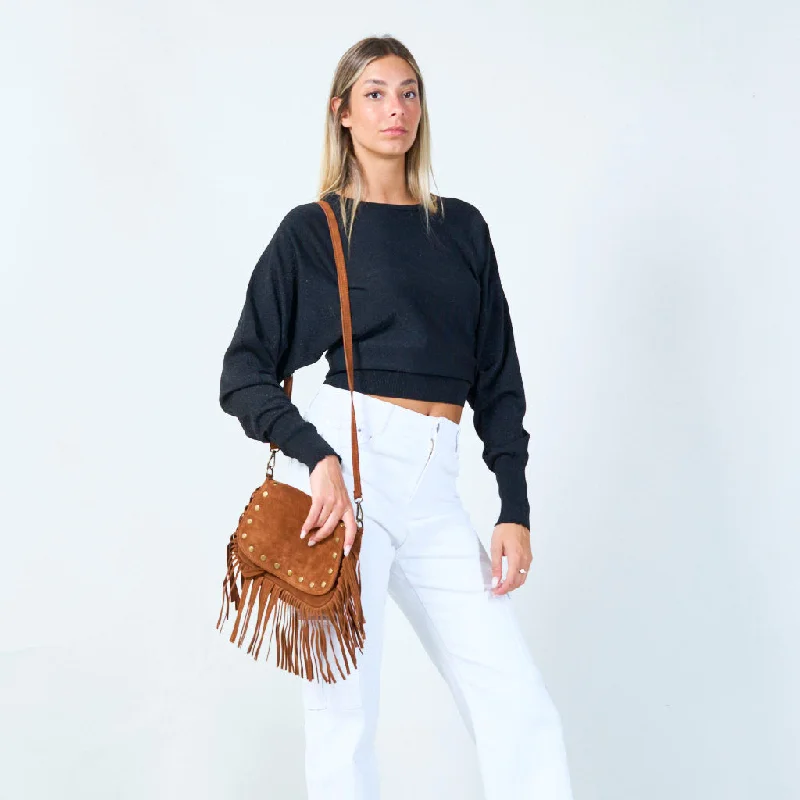 Fashion Forward Fringe crossbody bag with studded details wholesale