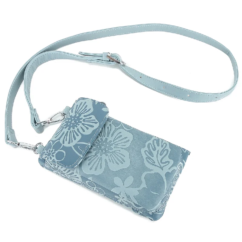 Urban Bags For City Life And Streetwear Fashion Crossbody Phone Wallet Anna Cherry Blossom Embossed Blue