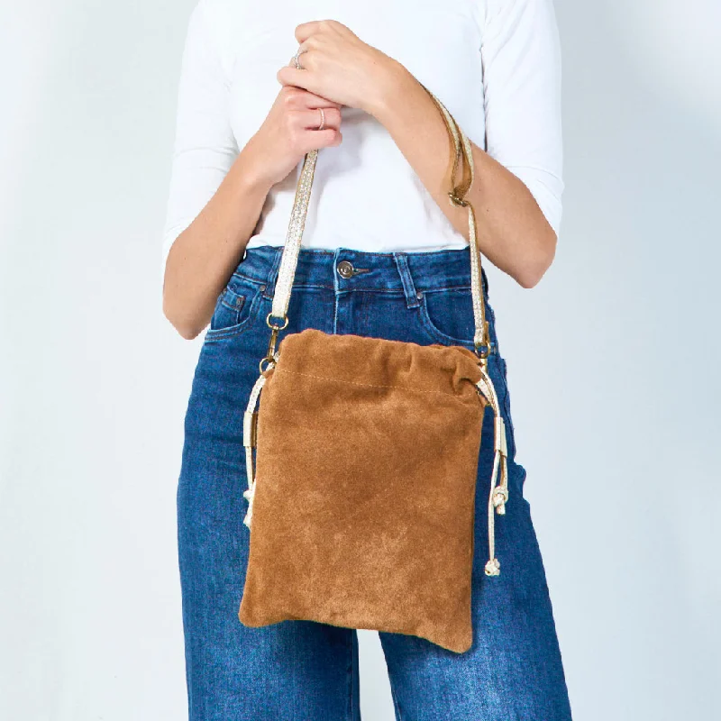 Sophisticated Street Style Offers Suede drawstring crossbody bag wholesale