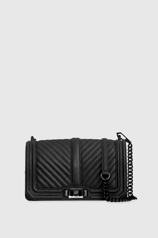 Designer Bags For Luxury Collectors Chevron Quilted Love Crossbody Bag In Black/Black Shellac