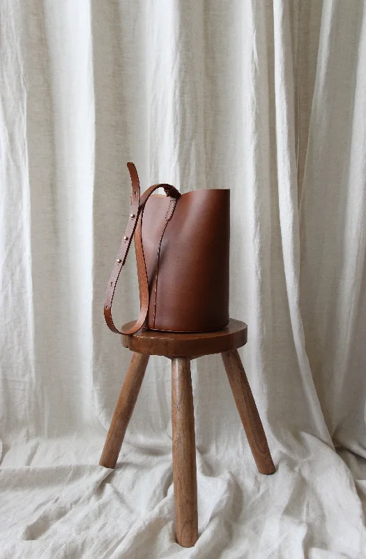 Luxe Style Discounts Round leather bucket bag brown