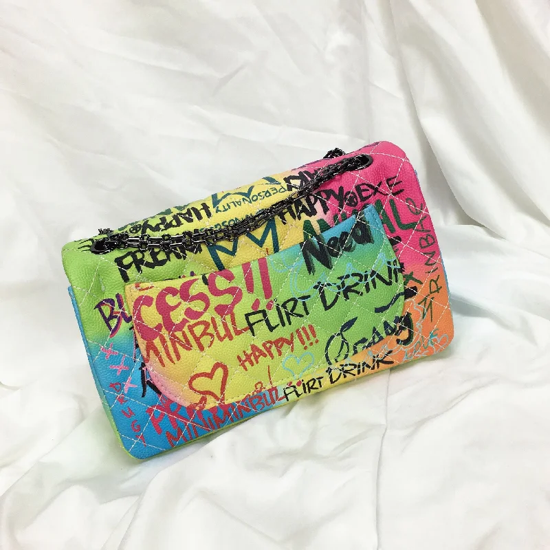 New Year Party Bag For Celebrations 2019 new color graffiti printing shoulder bag fashion travel bag