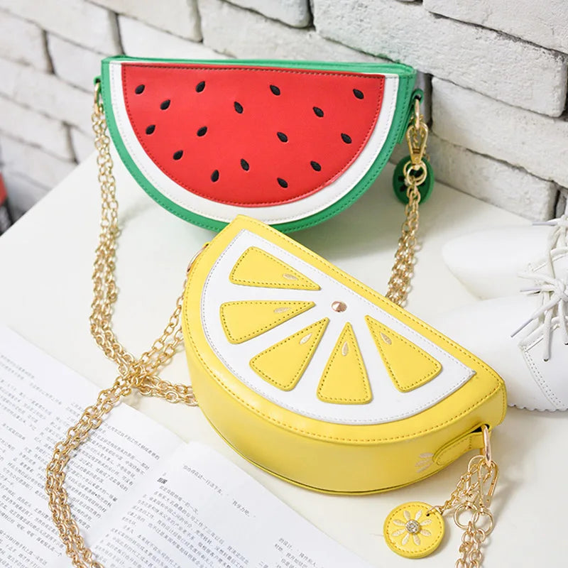 Trendy And Discounted Designer Handbags 2022 Summer New Female Bag PU Leather Women Bag Cute Fruit Packet Chain Shoulder Messenger Bag Orange Watermelon Strawberry Bag