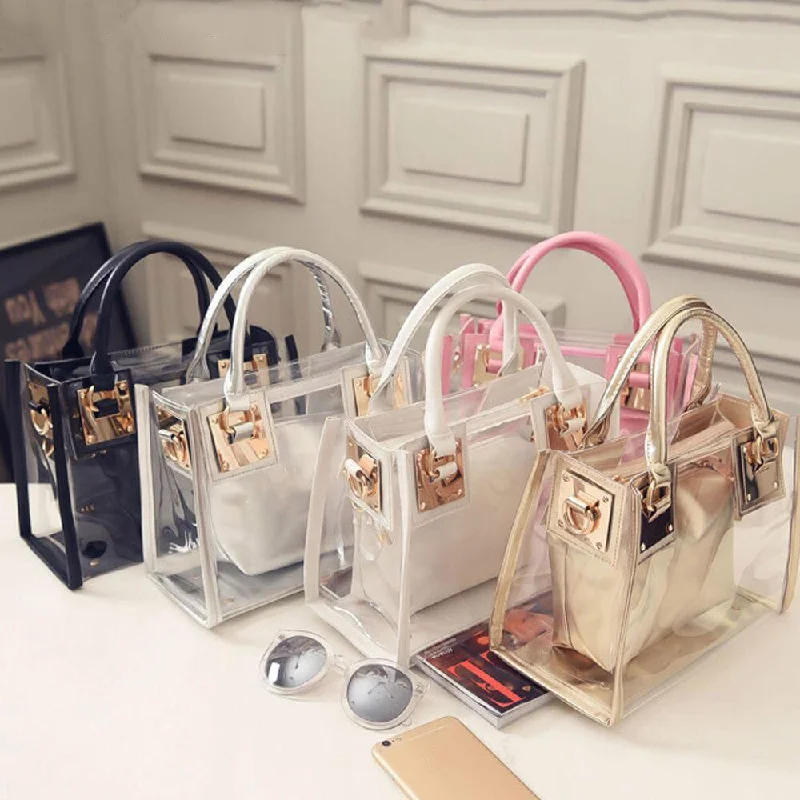 Inspired Bags For High-End Fashion 2pcs Women Fashion Shoulder Bag Clear Jelly  Transparent Handbag