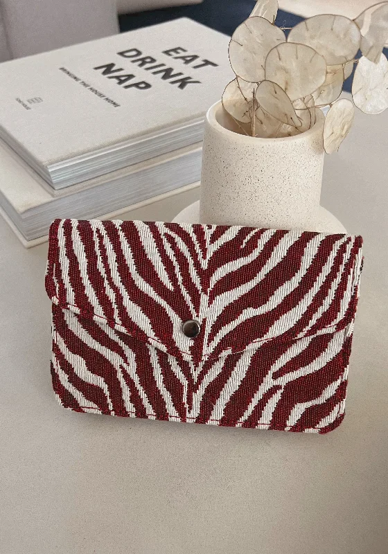 Seasonal Clearance Bags For Summer, Winter, Etc. Burgundy Sona Zebra Pouch