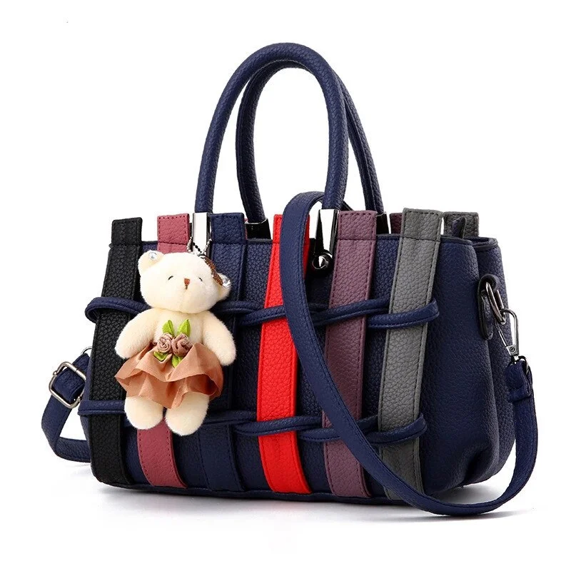 Bag Deals Bag women 2022 spring woven handbag middle-aged bag European and American fashion bear pendant one shoulder messenger bag