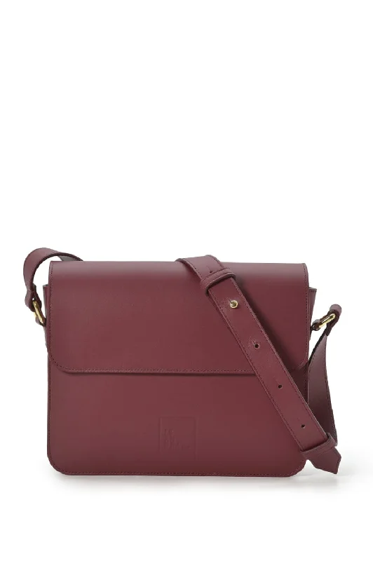 Bag Deals Burgundy leather square crossbody bag with flap