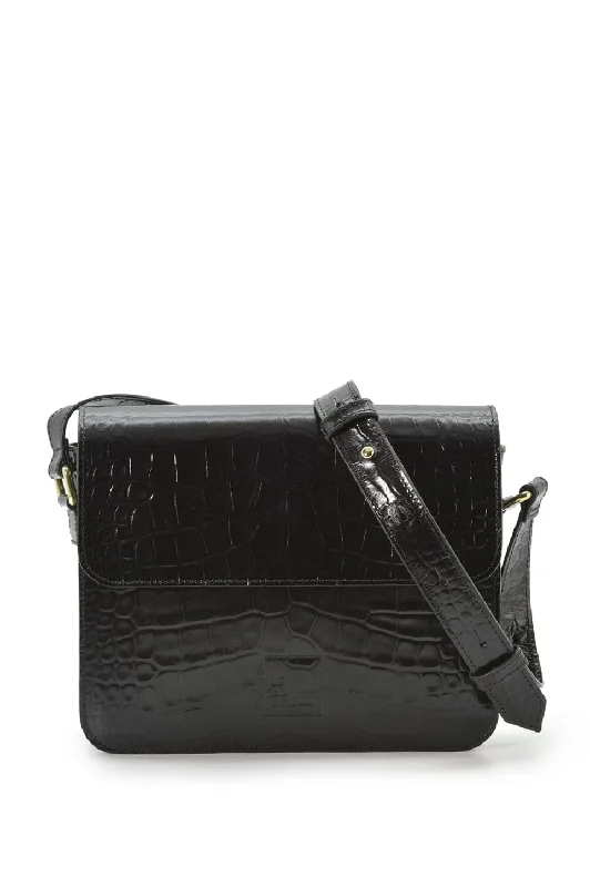 Handbag For Fashion Square shoulder bag with printed black leather flap