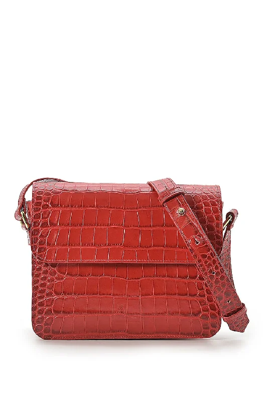 Luxury Seekers Square shoulder bag with printed red leather flap