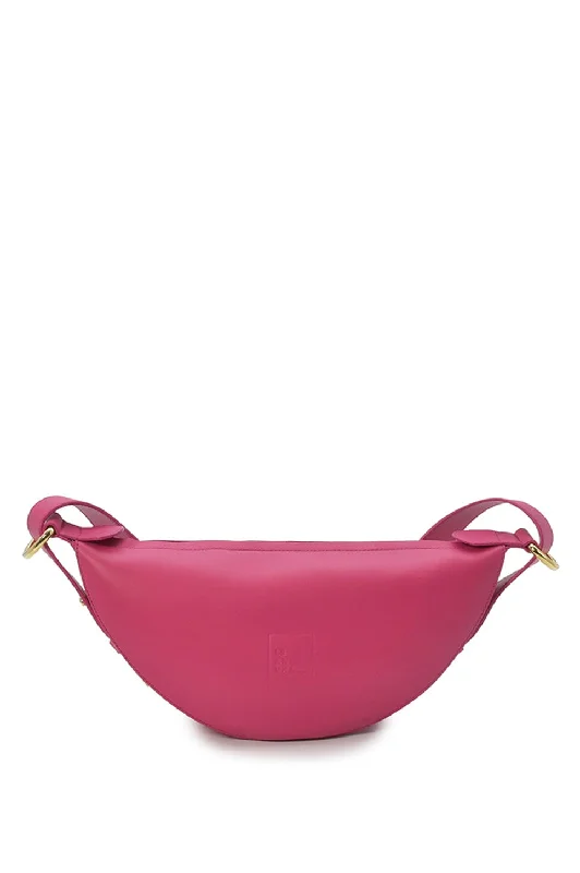 High-Quality Bags On Flash Sale Fuchsia multi-position half-moon crossbody bag