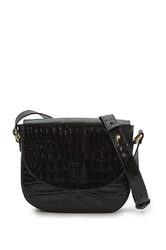 Bag For Modern Fashion Black Coconut Embossed Leather Flap Crossbody Bag