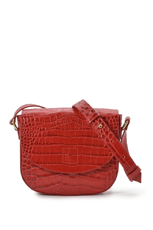 Limited-Time Offer On Trendy Bags Leandra Red Coconut Embossed Leather Flap Crossbody Bag