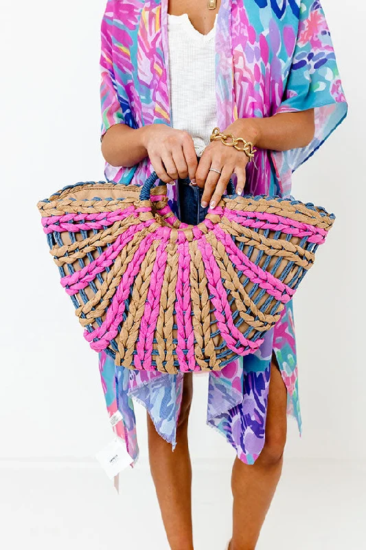 Stylish Bags With Discounts Beachy Vibe Woven Tote in Pink