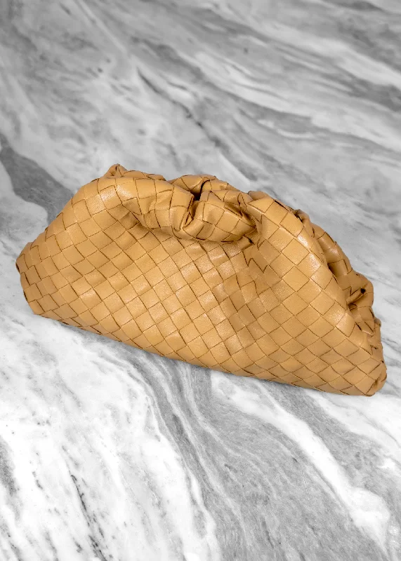 Festive Holiday Gift Bags Bottega Veneta Caramel Intrecciato Leather The Pouch Clutch Bag