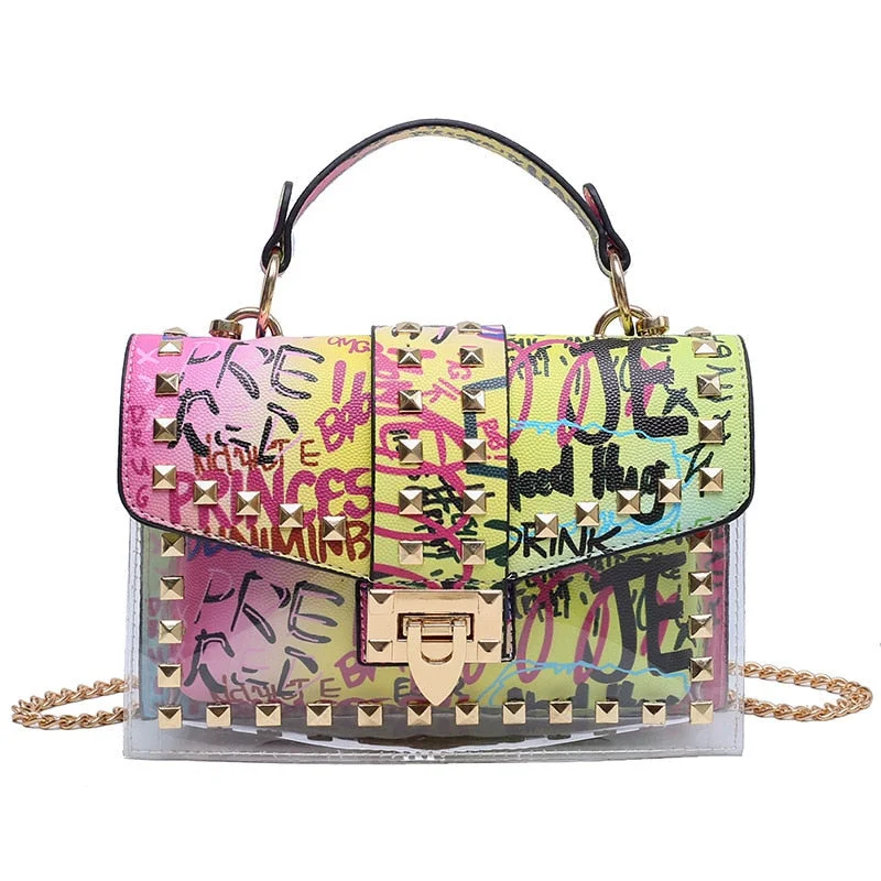 Valentine's Day Brand Women Studded Graffiti Crossbody Bags Fashion Shoulder Bag For Ladies Female Luxury Designer Handbags 2023 High Quality