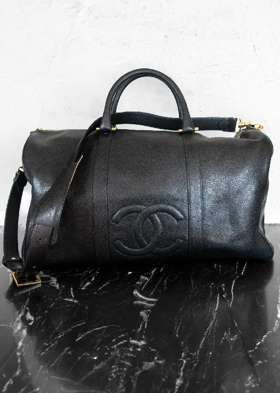 Inspired Bags For High-End Fashion Chanel Boston Black CC Logo Caviar Leather Boston Bag + Strap