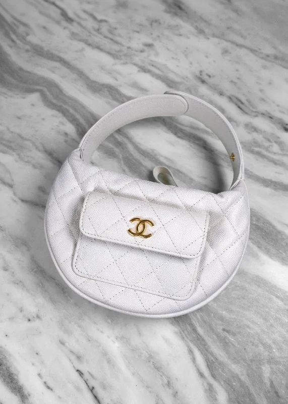 Elegant Bags For Formal Events And Luxury Occasions Chanel Caviar Quilted Polly Pocket Pouch Hobo White