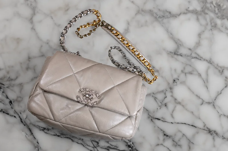 Designer Bags For Luxury Collectors With Offers Chanel Lambskin Quilted Large Chanel 19 Flap Grey Shoulder Bag