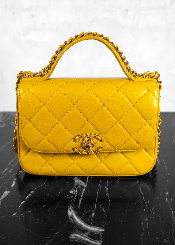 Retro Lovers Chanel Lambskin Quilted Medium 19 Yellow Flap Bag