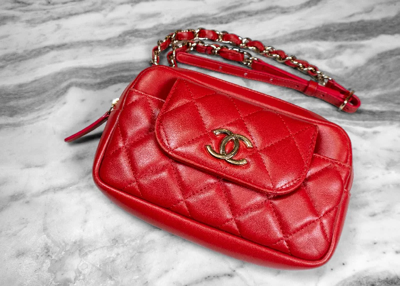 Discounted Designer Bags On Sale Chanel Mini Classic Coral Red Belt Bag