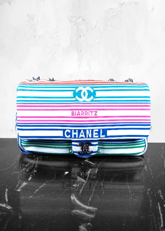 Rustic Bags For Outdoor And Nature-Inspired Looks Chanel Mixed Fibers Lambskin Venise Biarritz Flap Bag Multicolor White