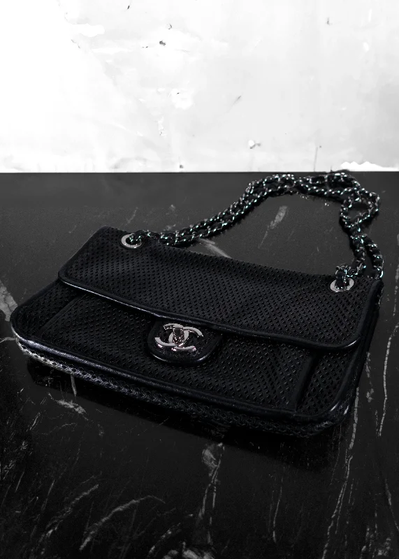 Lightweight Bags For Senior Travelers Chanel Perforated Calfskin Large Up In The Air Flap Black