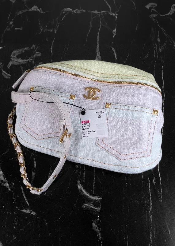 Tote Bag For Everyday Use Chanel Printed Denim & Gold-Tone Metal Large Waist Bag
