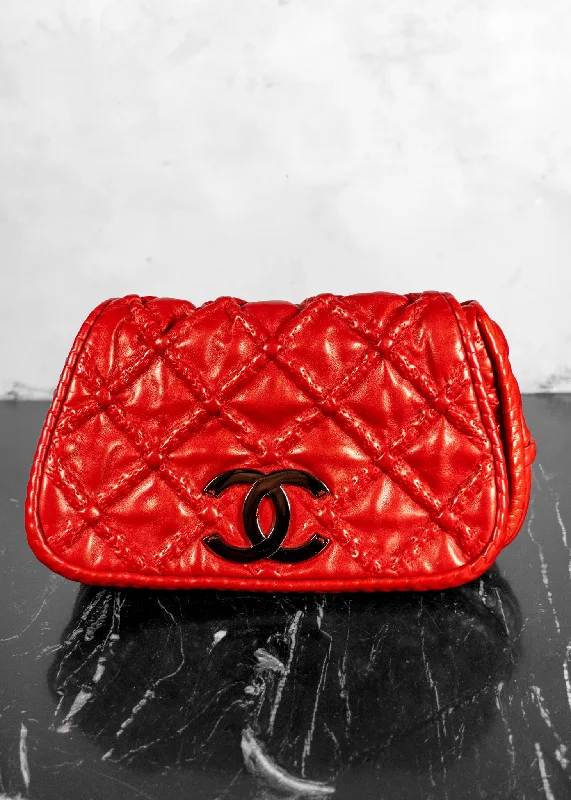 Uxury Designer Handbag Brands Chanel Red Quilted Leather Hidden Chain Flap Bag