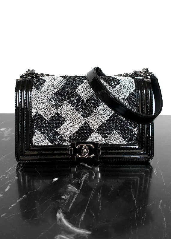 Bags With Discounts Chanel Sequin Medium Boy Flap Bag Black