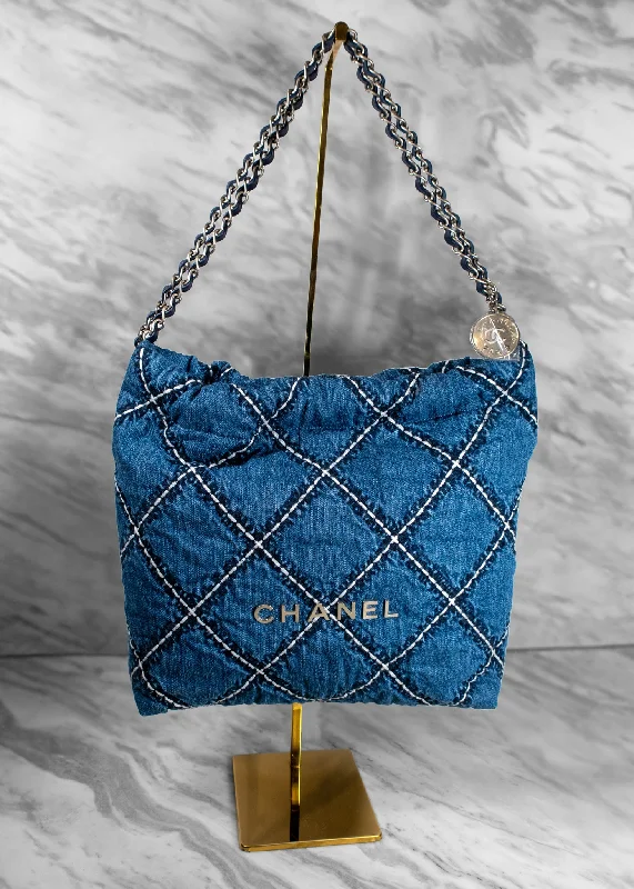 Affordable Bags For Budget Shoppers Chanel Stitched Denim Quilted Chanel 22 Blue Handbag