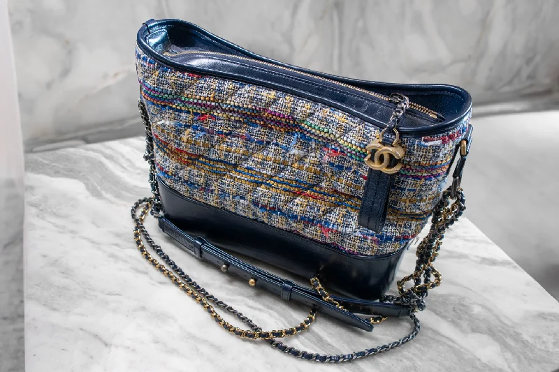 Spacious And Discounted Bags Chanel Tweed Calfskin Medium Gabrielle Blue Hobo Bag
