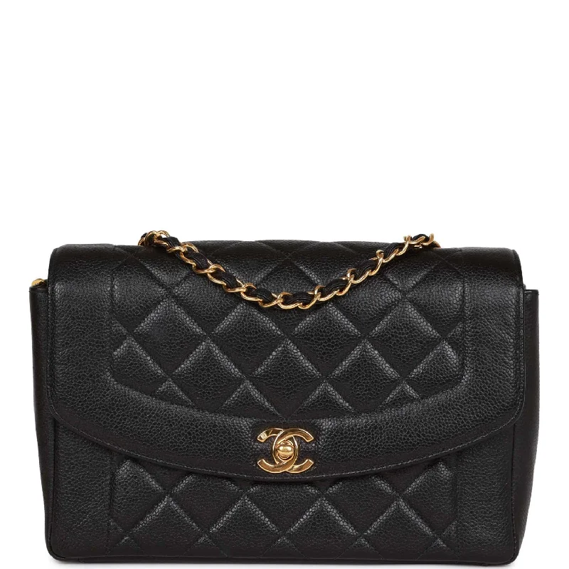 Luxury Bags With Premium Materials And Craftsmanship Vintage Chanel Medium Diana Flap Bag Black Caviar Gold Hardware