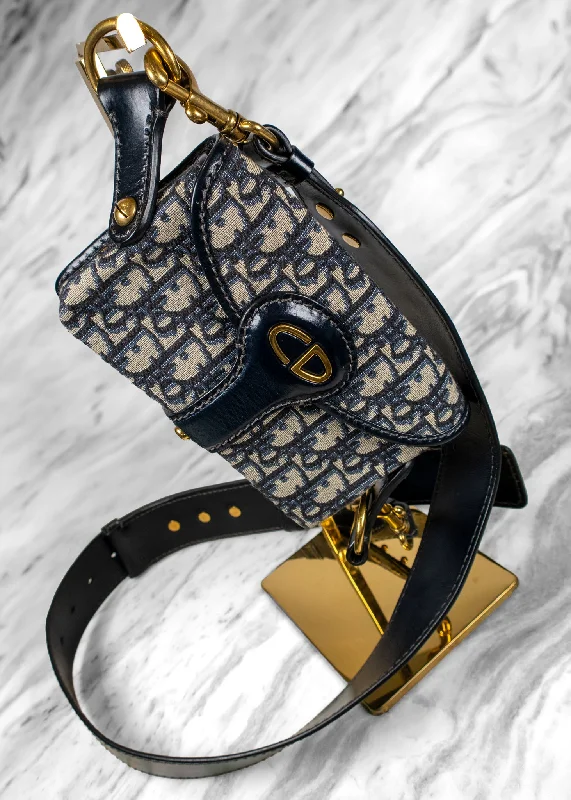 Sporty Bags For Active And Athletic Lifestyles Christian Dior Mini Leather Navy Oblique Gold Logo Crossbody Mini Sling Bag