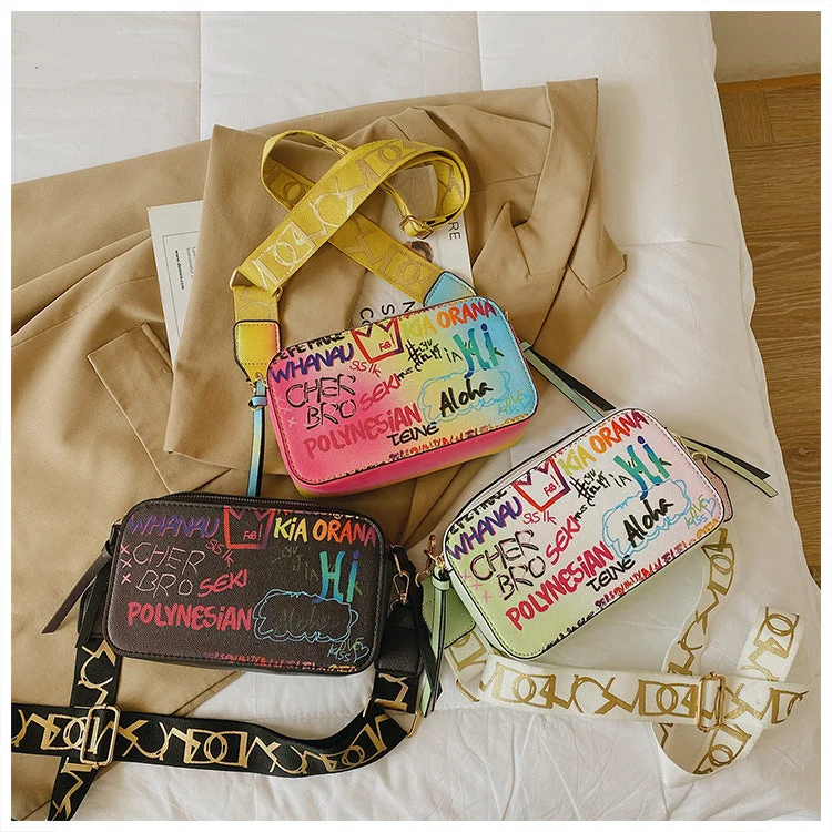 Elegant New Year Party Bags With Flash Sales Cross-border special for graffiti series camera small bag cross-border tide color doodle shoulder canbacked multi-lock bag