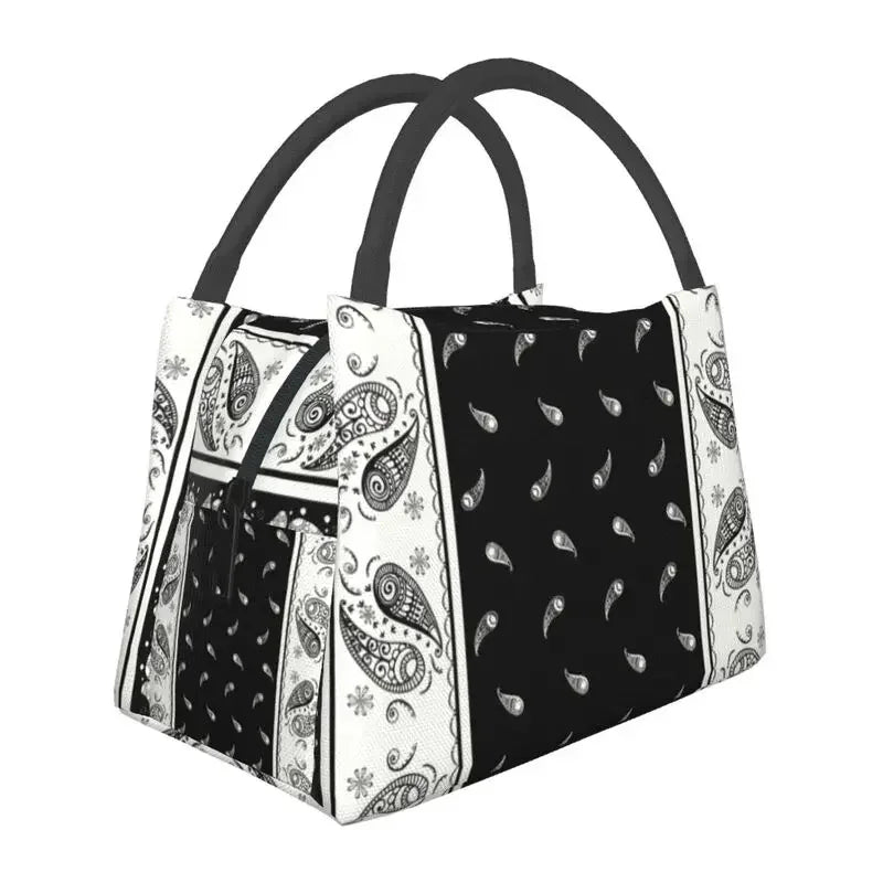 Durable And Fashionable Bags For Daily Use Custom Classic Paisley Bandana Pattern Lunch Bag Women Thermal Cooler Insulated Lunch Box for Picnic Camping Work Travel