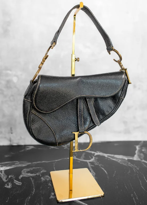 Affordable Bags For College Students On Sale Christian Dior Saddle Black Medium Grained Leather Handbag