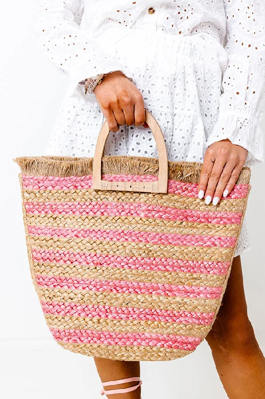 Trendy Bags For Sales Dive Right In Woven Tote In Pink
