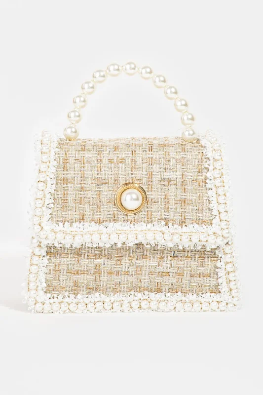 Chic And Clearance-Priced Tote Bags Fame Pearly Trim Woven Handbag