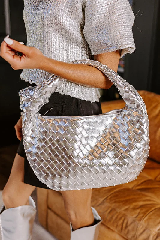 Bags For Outdoor Adventures Feeling Glam Woven Metallic Tote in Silver
