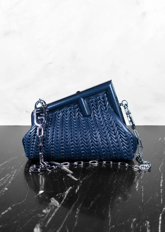 Affordable Bags For Budget Shoppers Fendi First Small Midnight Blue Woven Leather Bag