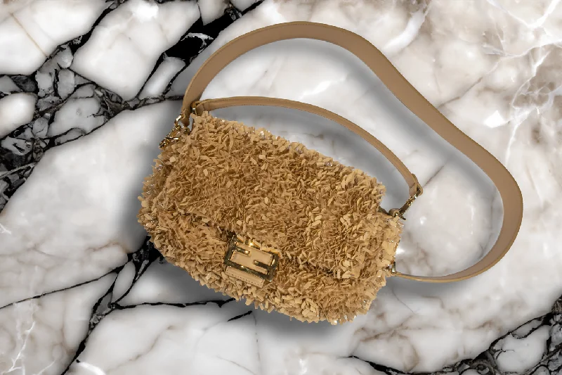 Holiday Gift Bags For Christmas Fendi Sand Color Leather and Sequin Baguette Bag