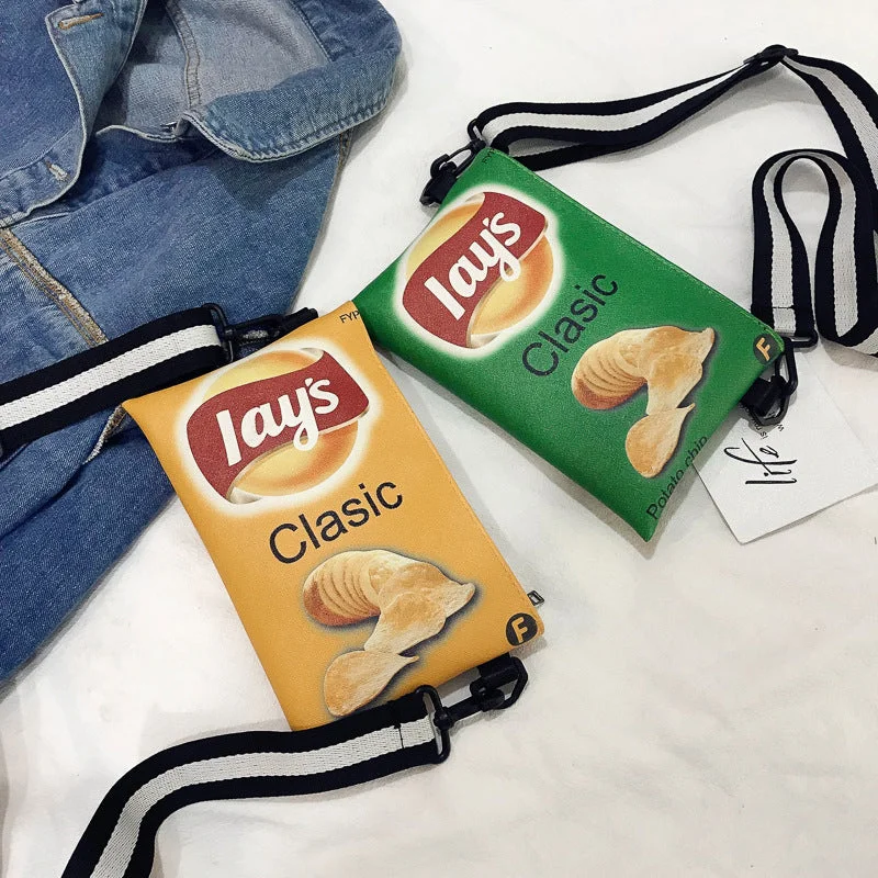 Bags For Minimalist And Functional Design Funny Potato Chips Crossbody Handbag Women Canvas Shoulder Bag Mini Cartoon Printing Girl Envelope Bags Female Clutch Cute Purse