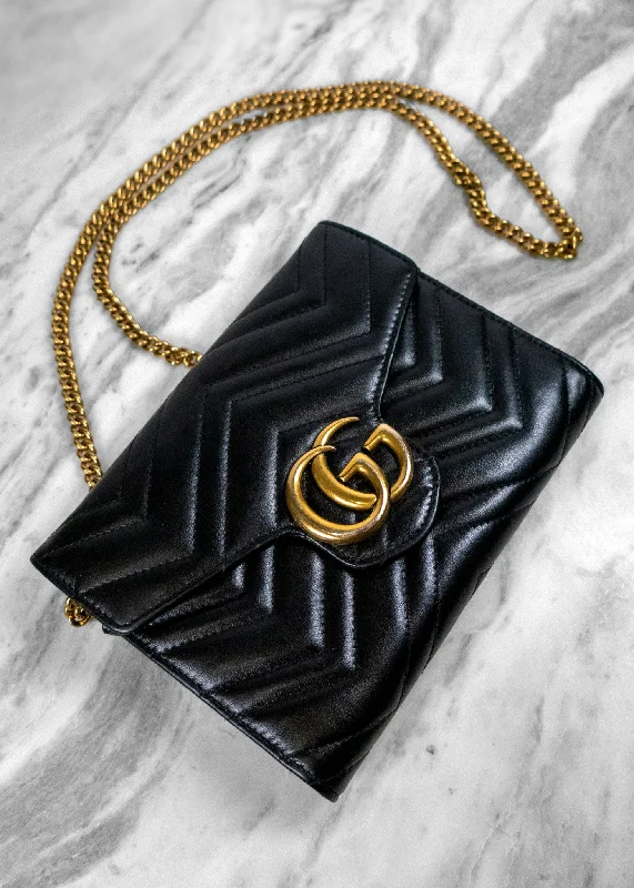 Flash Sale On Premium Bags Gucci Calfskin Matelasse GG Marmont Chain Wallet