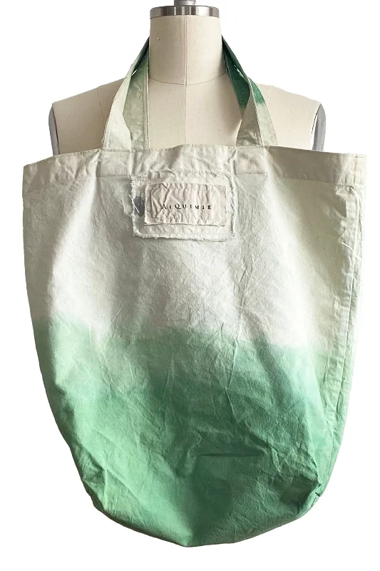 Festive Holiday Gift Bags Hand Dyed Canvas Tote - Natural & Green Ombre