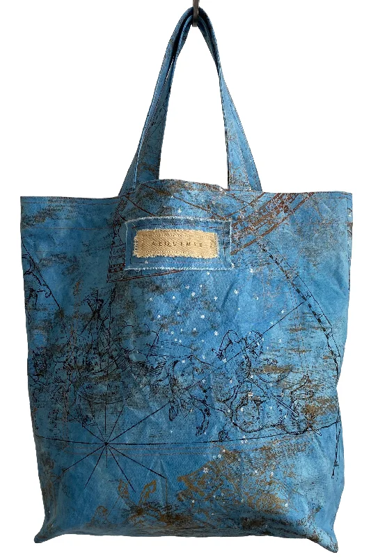 Everyday Bags For Work, School, Or Errands Hand Dyed & Printed Canvas Tote - Celestial Print Blue