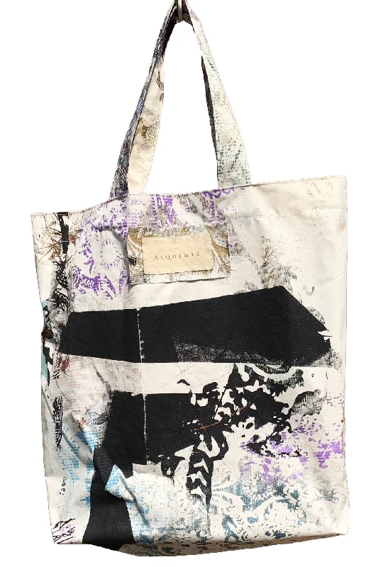 Luxury Bags For Professionals With Discounts Hand Dyed & Printed Canvas Tote - Chaos Print on Natural