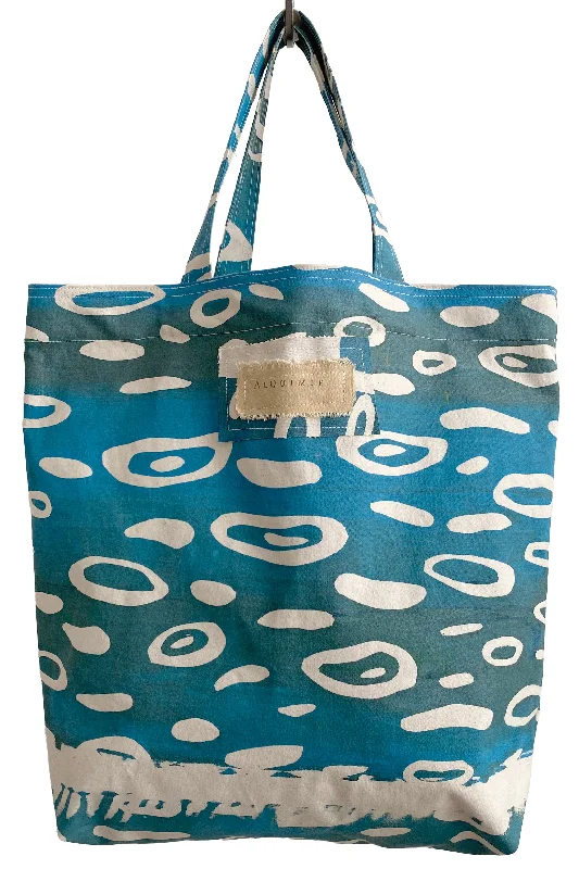 Bags For Personalized Gifts Hand Dyed & Printed Canvas Tote - Circle Print Turquoise & Green