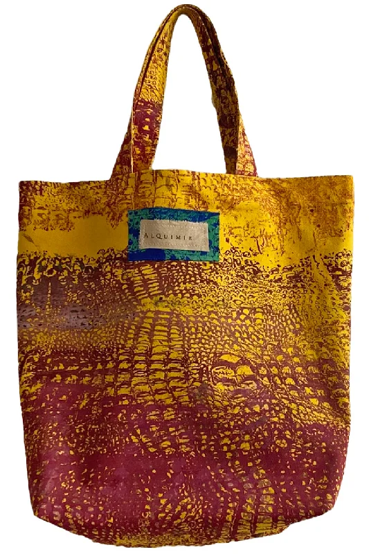 Eco-Friendly Bags With Discounts Hand Dyed & Printed Canvas Tote - Gold & Red Alligator